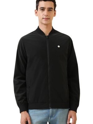 Men's Baseball Collar Polyester Casual Jacket(Black)