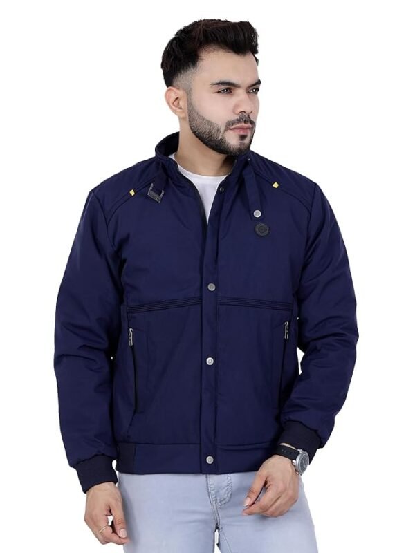 Full Sleeves Bomber Jacket for Men | TPU Men's Standing Collar Lightweight Winter Jacket(Navy)
