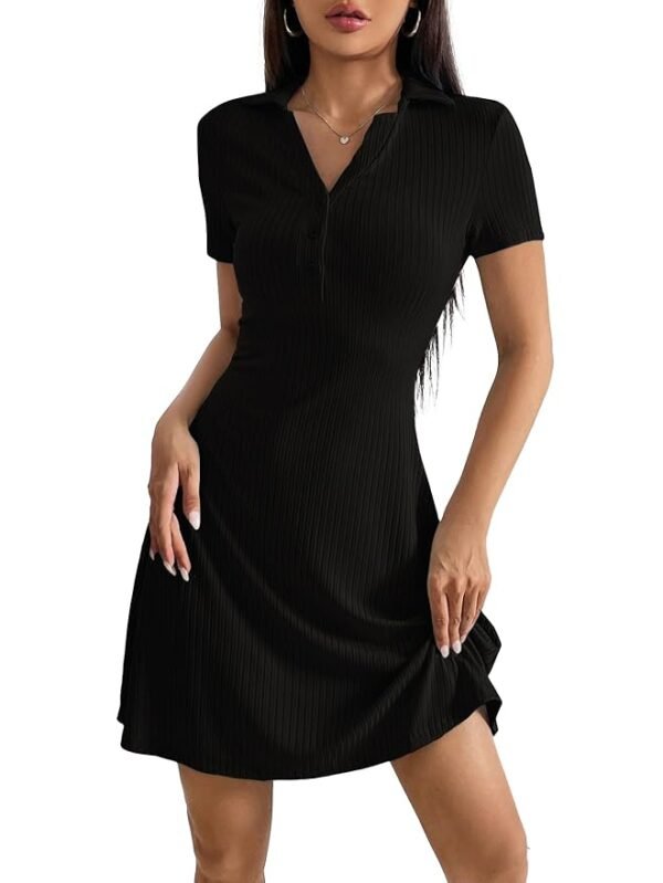 Casual Wear Dress for Women || Knee Length || Half Sleeve || Strip Dress(Black)