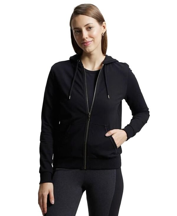 Women's Super Combed Cotton French Terry Fabric Hoodie Jacket with Side Pockets Black