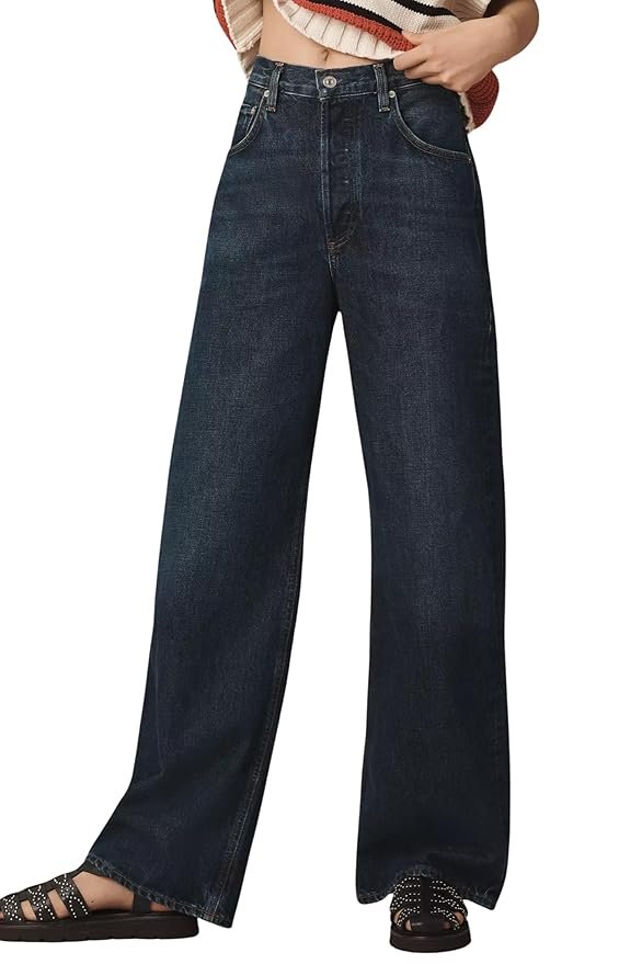 Jeans for Women – Wide Leg High Waist Baggy Denim Pants | Casual Straight Fit Trousers with Utility Pocket Design(Dark Blue)