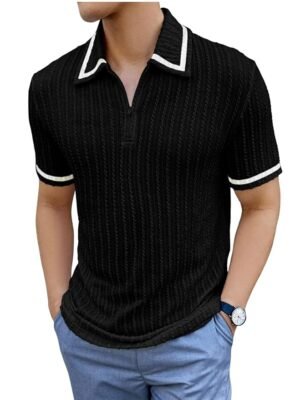 Men's Polycotton Regular Fit Stylish Half Sleeve Casual T-Shirt Plain & Trendy (Black)