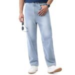 Ice Blue Men's Loose Baggy Fit Washed Jeans Non-Stretchable