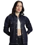 Women's 100% Cotton Jacket - Dual Flap Pocket | Jackets for Women | Full Sleeve with Buttoned Cuffs(Retro Blue)
