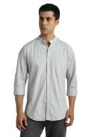 Classic Striped Cotton Mandarin Collar Shirt for Men – Full Sleeves, Business Casual(Grey)