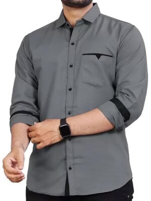 Men's Regular Fit Solid Soft Touch Cotton Casual Shirt with Pocket Design with Spread Collar & Full Sleeves