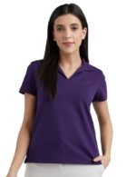 Women's Regular Comfort Fit Cotton Rich V Neck Polo T-Shirts（Purple）