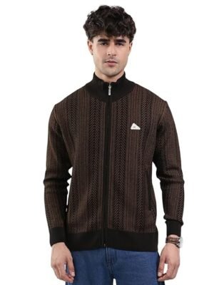 Men's Mock Neck Full Sleeve Pullover(Brown)