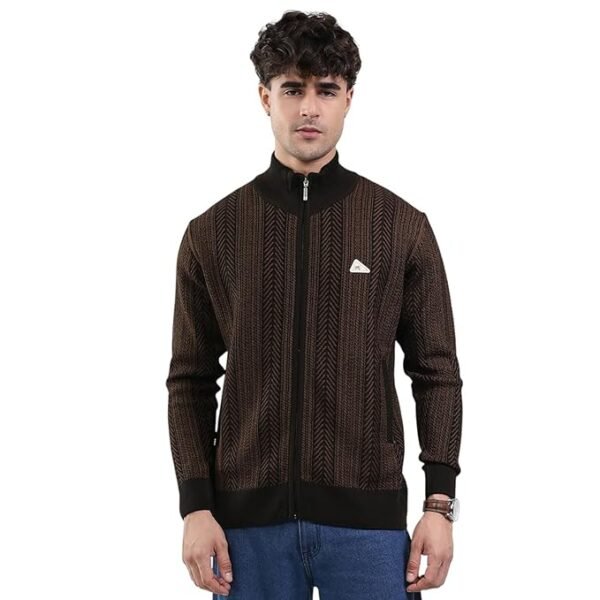Men's Mock Neck Full Sleeve Pullover(Brown)