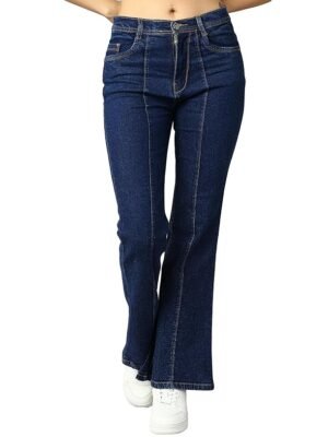 Women Mid Rise Denim Wide Leg Jeans(Blue)