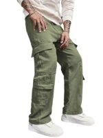 Jeans for Men | Denim Cargo Pants with Relaxed Fit & Utility Side Pockets(Green)