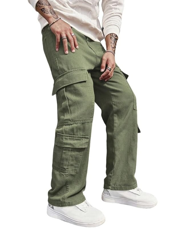 Jeans for Men | Denim Cargo Pants with Relaxed Fit & Utility Side Pockets(Green)