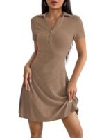 Casual Wear Dress for Women || Knee Length || Half Sleeve || Strip Dress(Brown)