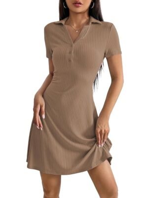 Casual Wear Dress for Women || Knee Length || Half Sleeve || Strip Dress(Brown)
