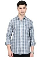 Man Stylish Slim Fit Cotton Spread Collar Checked Casual Shirt for Men(Sea Grey)