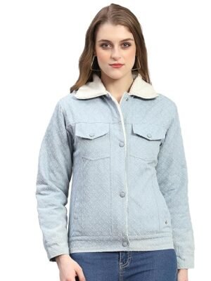 Women Self Design Full Sleeve Collared Neck Casual Jacket