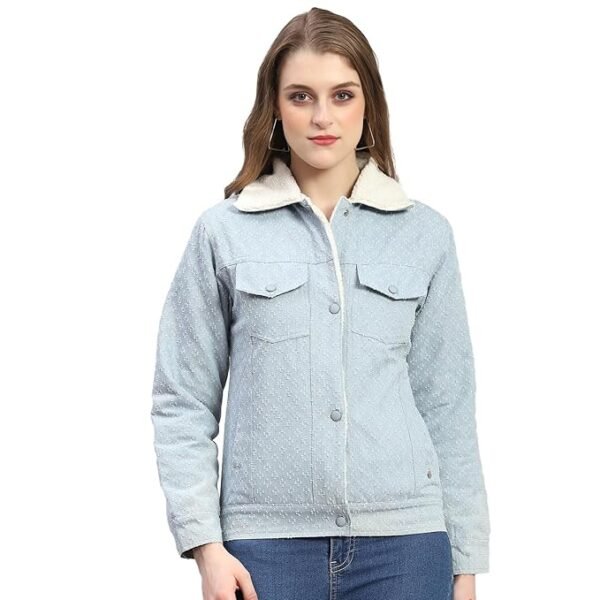 Women Self Design Full Sleeve Collared Neck Casual Jacket