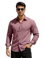 Men’s Pure Cotton Regular Fit Casual Shirt with Full Sleeves & Chest Pocket ( Rose Wood Pink)