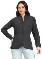 Women's Standing Collar Zipper Fleece Standard Length Jacket(Dark Grey)