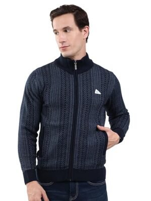 Men's Mock Neck Full Sleeve Pullover(Navy Blue)