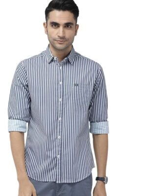 Men's Cotton Slim Fit Shirt(Blue White)