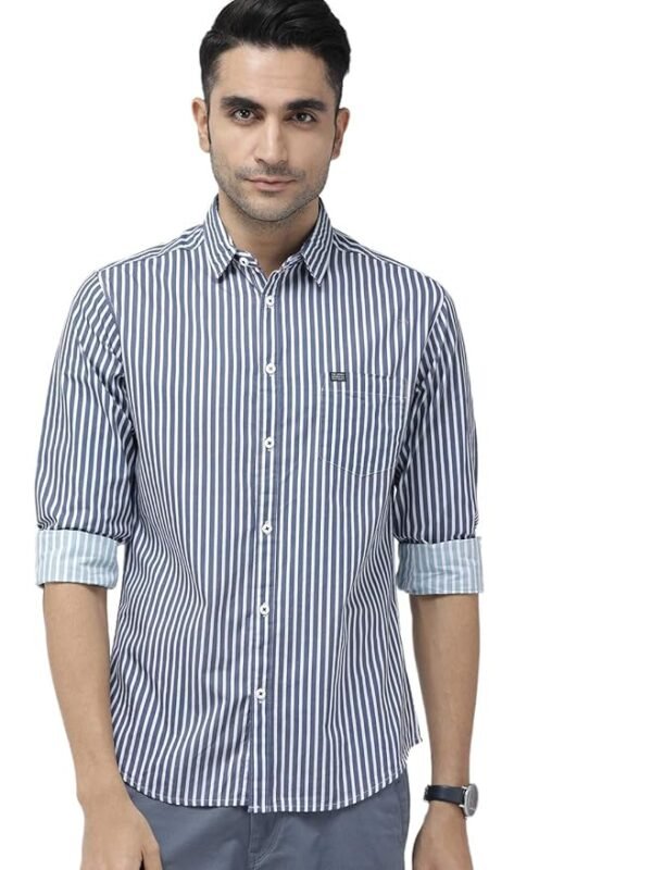 Men's Cotton Slim Fit Shirt(Blue White)