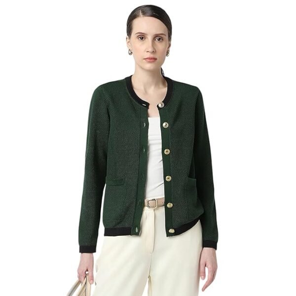 Women's Regular Fit Full Sleeve Button Cardigan(Green)