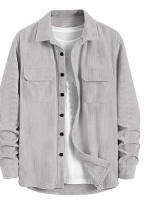 Men's Full Sleeve Corduroy Striped Casual Jacket, Ideal for Stylish Everyday Outfits(Grey)