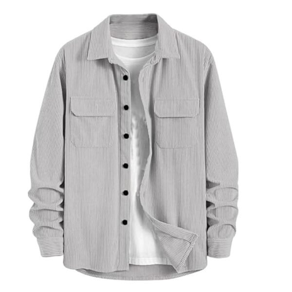 Men's Full Sleeve Corduroy Striped Casual Jacket, Ideal for Stylish Everyday Outfits(Grey)