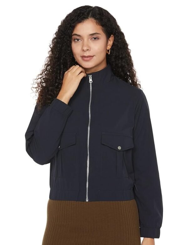 Women's Faux Fur-Lined Puffer Jacket with Detachable Hood - Warm, Stylish (Navy)