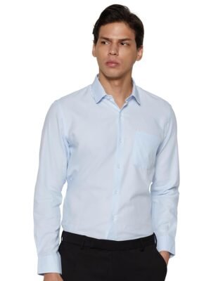 Men's Classic Textured Slim Fit Full Sleeve Shirt | Wonder Fabric | Cotton Rich | Premium Dobby(Light Blue)