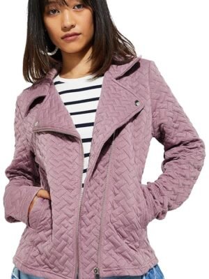 Women Polyester Standard Length  Quilted Biker Jacket