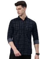 Men Small Checkered Slim Fit Cotton Casual Shirt (Charcoal Grey)