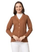 Women's Warm Woolen Cardigan - Stylish Full Sleeve Knitwear(Brown)