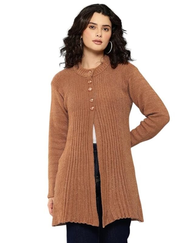 Women Casual Wear Brown Color Solid Woolen Cardigan