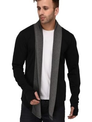 Black Open Long Cardigan Full Sleeve Shrug for Men