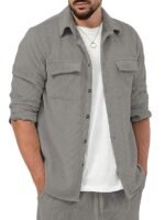 Men Polyester Casual Regular Fit Shirts(Grey)