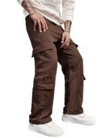 Jeans for Men | Denim Cargo Pants with Relaxed Fit & Utility Side Pockets(Coffee)