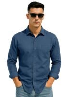 Men’s Pure Cotton Regular Fit Casual Shirt with Full Sleeves & Chest Pocket (Airforce Blue)