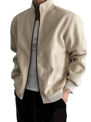 Men’s Solid Zip-Up Jacket | Premium Soft Fabric | Full Sleeve Casual Jacket with Stand Collar