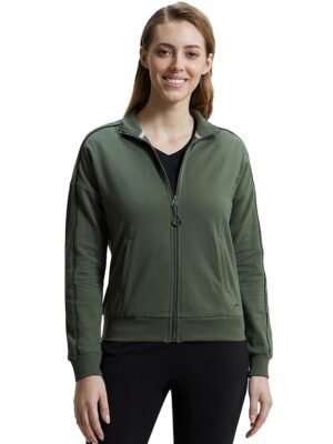 Women's Super Combed Cotton French Terry Drop Shoulder Styled Jacket with Ribbed Cuff and Hem