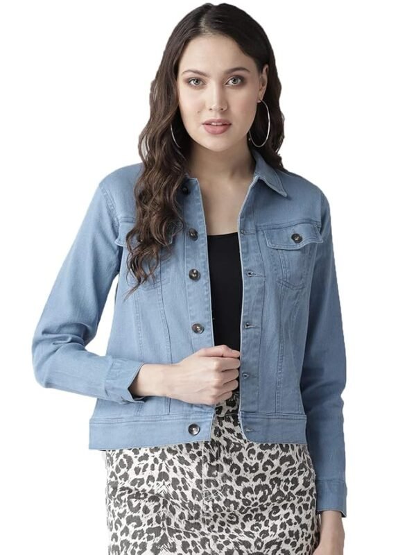 Women Blue Solid Denim Jacket