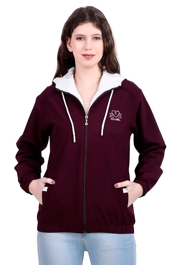 Women's Sherpa-Lined Windbreaker Jacket(Maroon)
