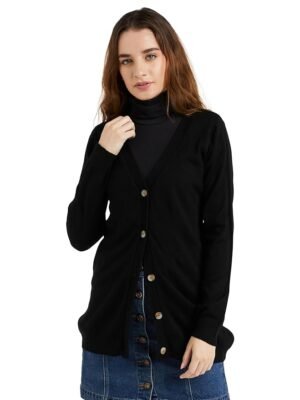 Women's Casual Acrylic V Neck Full Sleeve Regular Fit Tunic Length Cardigan Sweater