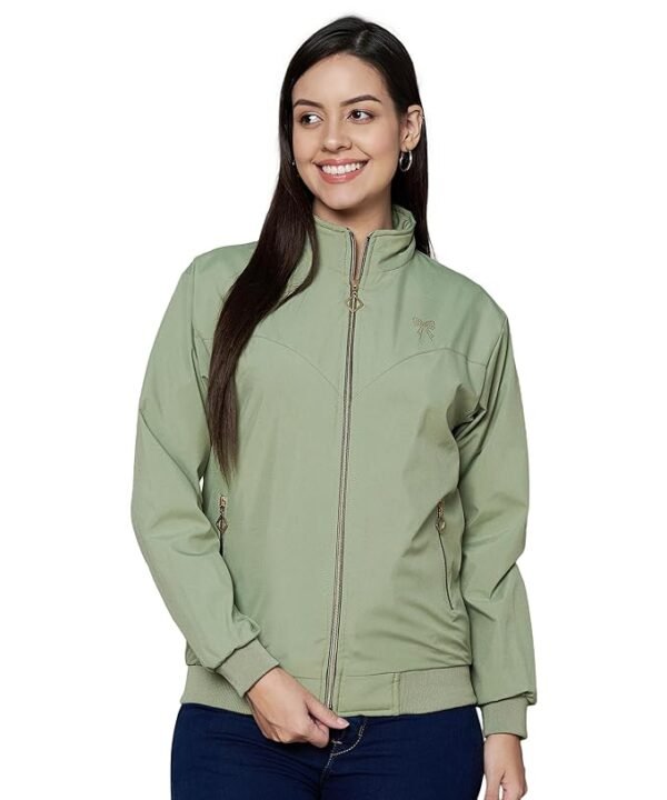Nylon Full Sleeve Solid Women's Jacket(Pista)