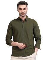 Men's Cotton Pique Regular Fit Full Sleeve Solid Knitted Shirt(Olive Green)