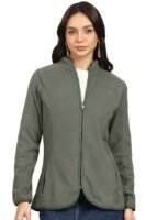 Women's Standing Collar Zipper Fleece Standard Length Jacket(Dark Olive)