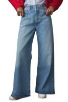 Jeans for Women – Wide Leg High Waist Baggy Denim Pants | Casual Straight Fit Trousers with Utility Pocket Design(Blue)