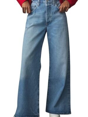 Jeans for Women – Wide Leg High Waist Baggy Denim Pants | Casual Straight Fit Trousers with Utility Pocket Design(Blue)