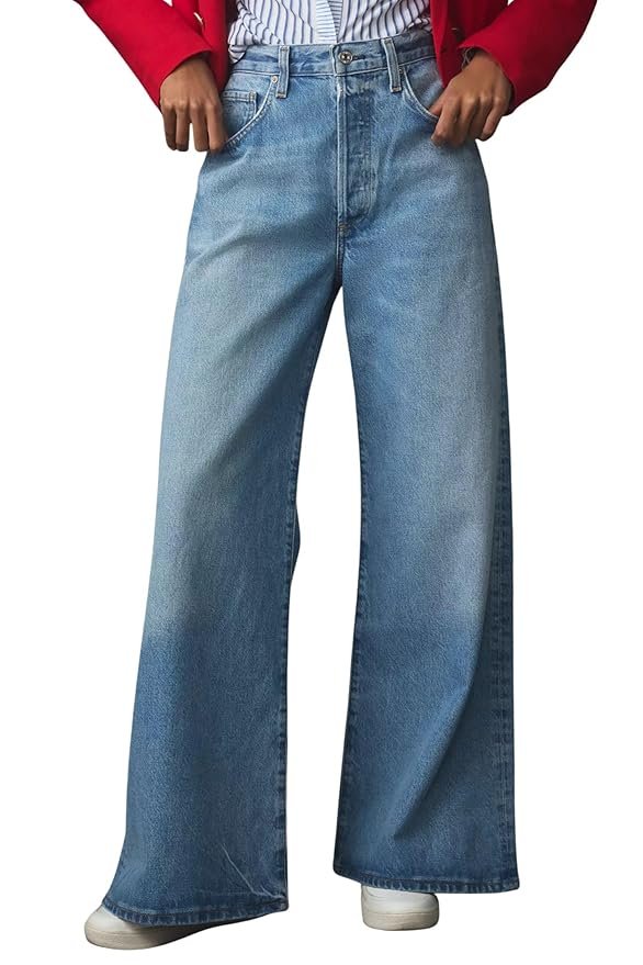 Jeans for Women – Wide Leg High Waist Baggy Denim Pants | Casual Straight Fit Trousers with Utility Pocket Design(Blue)